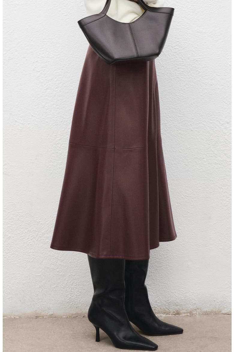 Paris Faux Leather A-Line Midi Skirt, Alternate, color, MAROON