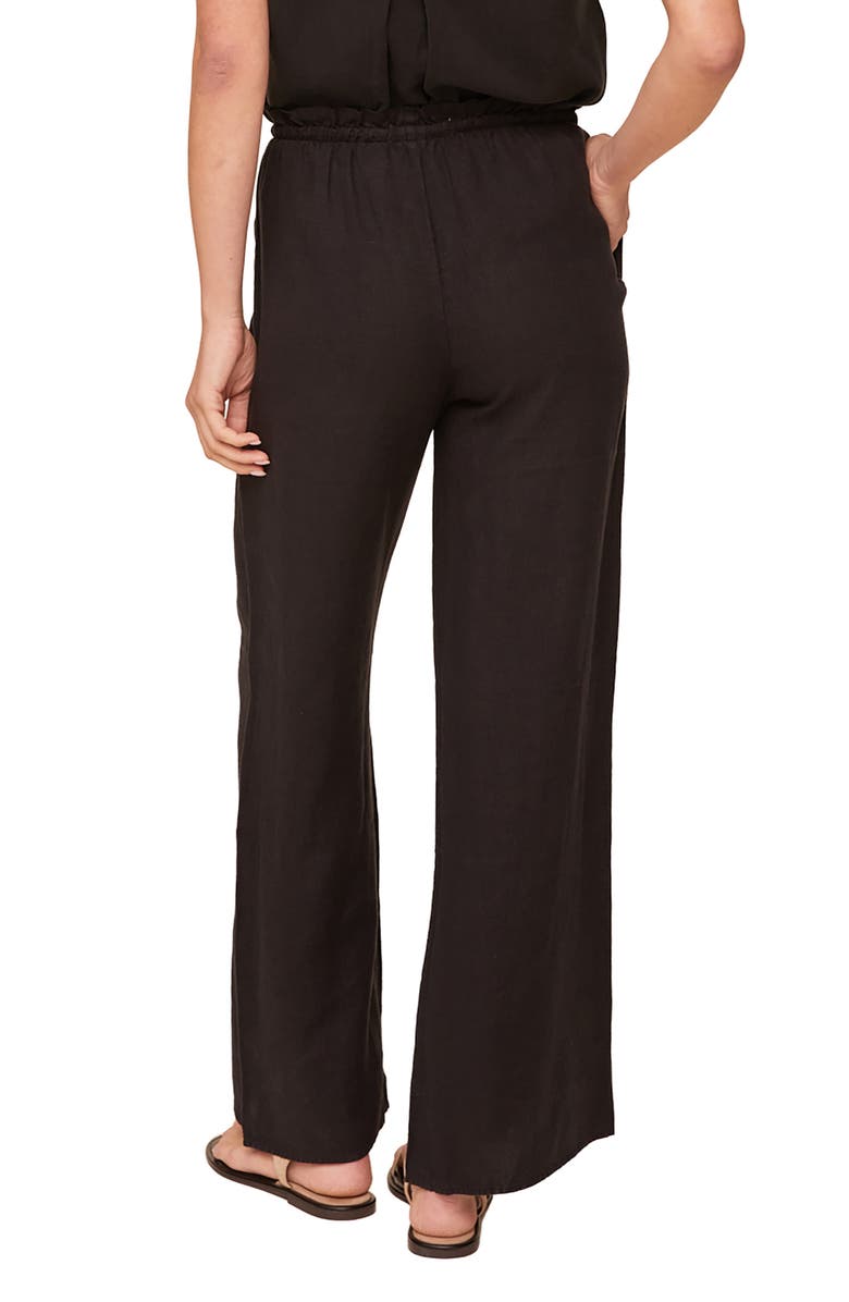 Bella Dahl Ruffle Waist Wide Leg Linen Pants, Alternate, color, Black