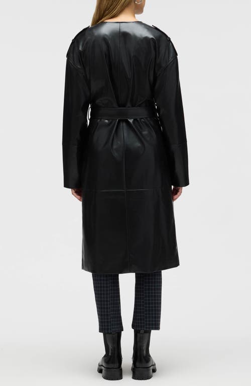 Nvlt Belted Faux Leather Trench Coat In Black