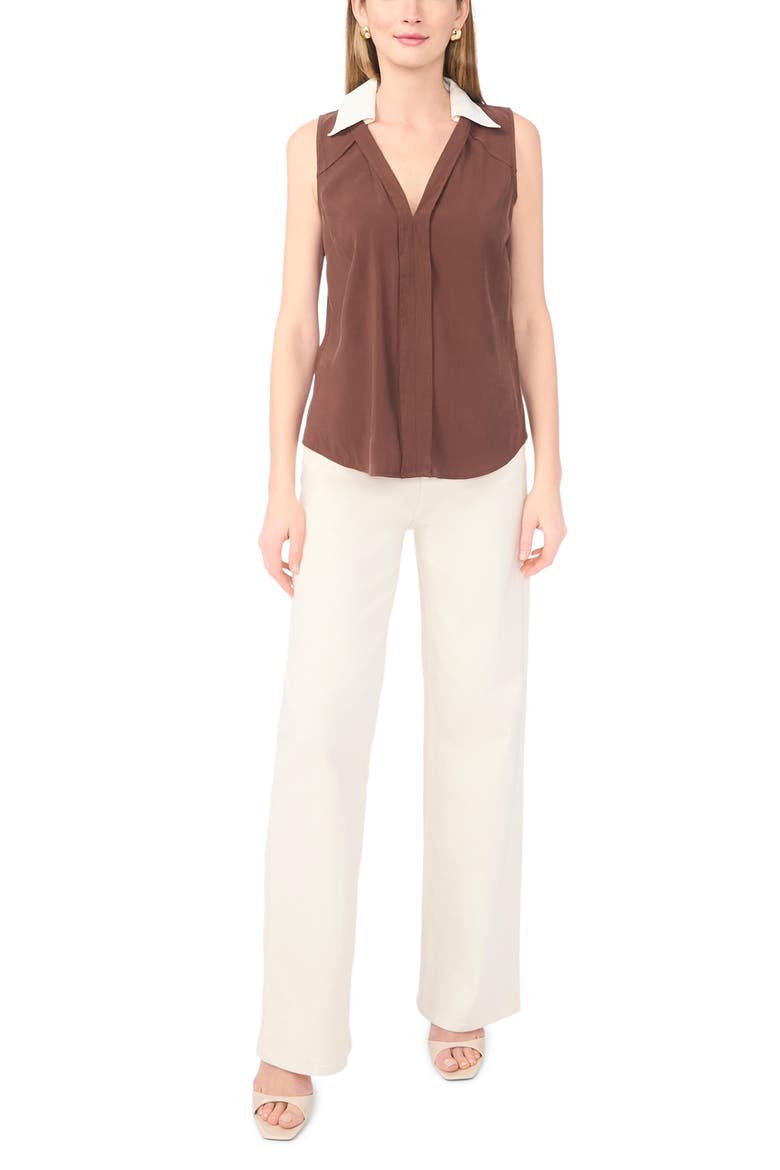 Contrast Collar Sleeveless Top, Alternate, color, SHAVED CHOCOLATE