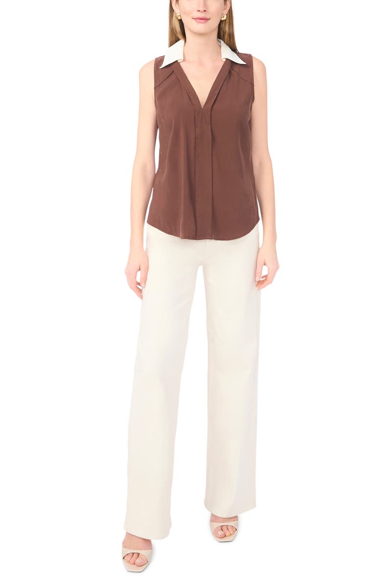 Parker Contrast Collar Sleeveless Top, Alternate, color, Shaved Chocolate