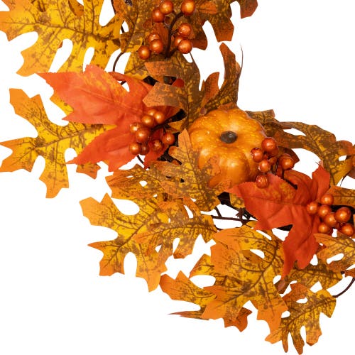 Northlight Autumn Leaves Pumpkins And Berries Artificial Fall Harvest Wreath In Orange
