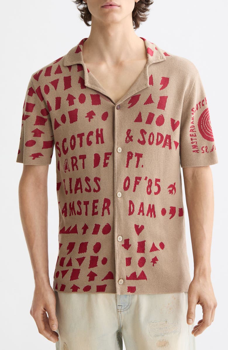 Scotch & Soda Jacquard Knit Camp Shirt, Main, color, Plaza Taupe