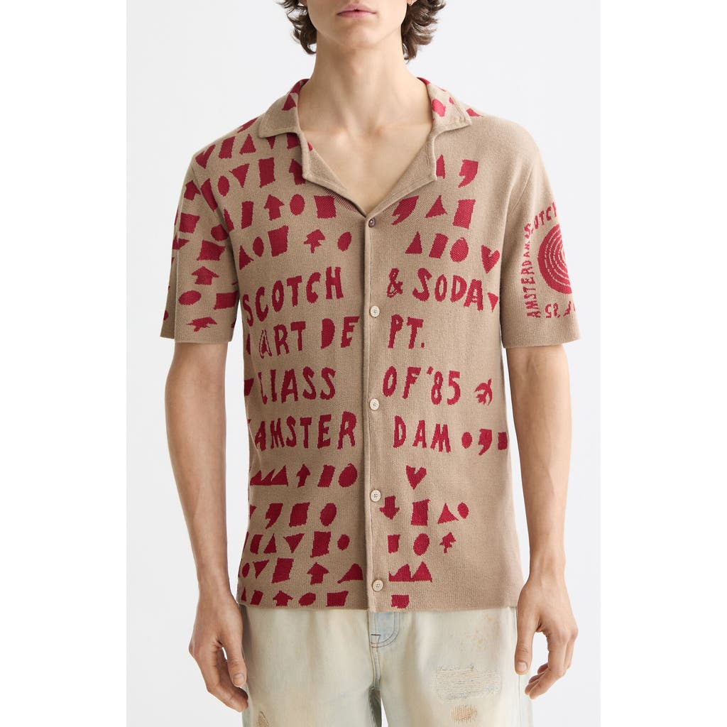 Scotch & Soda Jacquard Knit Camp Shirt In Brown