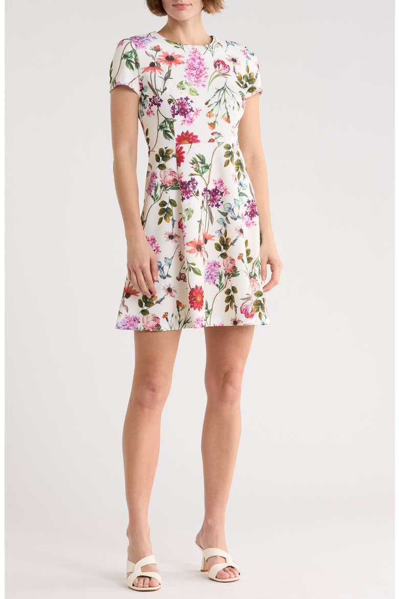 Floral Fit & Flare Dress, Main, color, IVORY MULTI