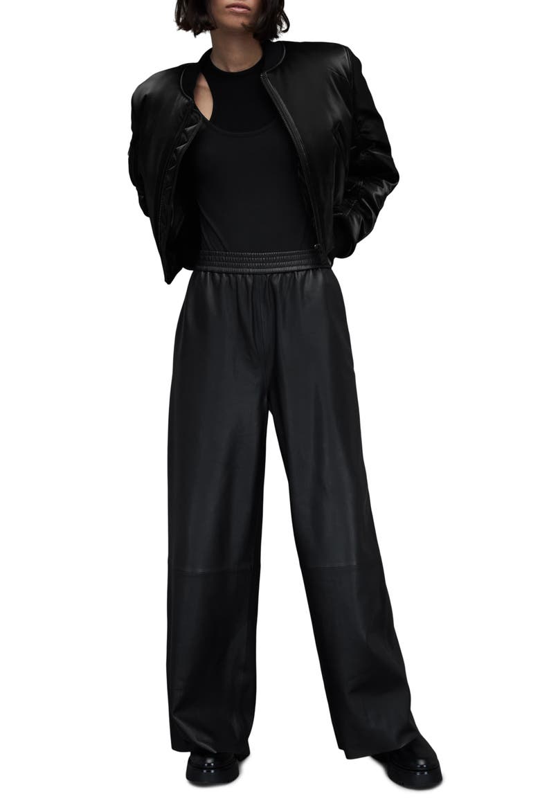 Callie Shine Crop Faux Leather Bomber Jacket, Alternate, color, BLACK