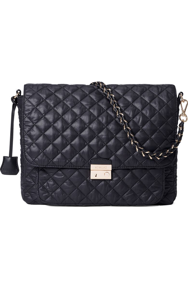 MZ Wallace Large Crosby Lock Quilted Nylon Crossbody Bag, Main, color, Black