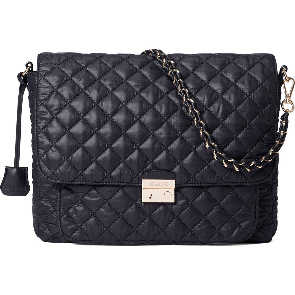 Mz Wallace Large Crosby Lock Quilted Nylon Crossbody Bag In Black