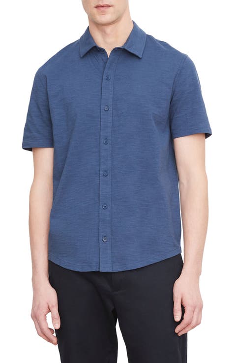 Short Sleeve Cotton Slub Button-Up Shirt