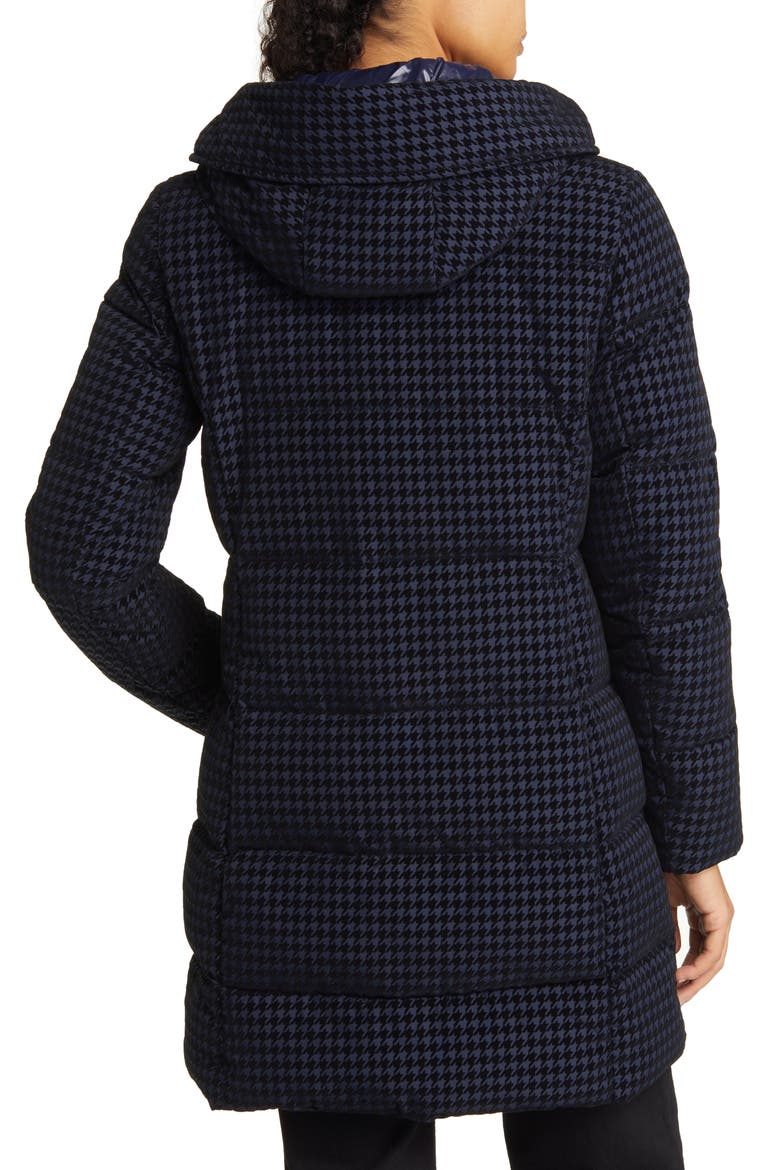 Water Repellent Houndstooth Flocked Puffer Coat, Alternate, color, NAVY