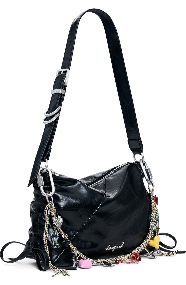 Desigual Charm Strap Faux Leather Shoulder Bag, Alternate, color, Black