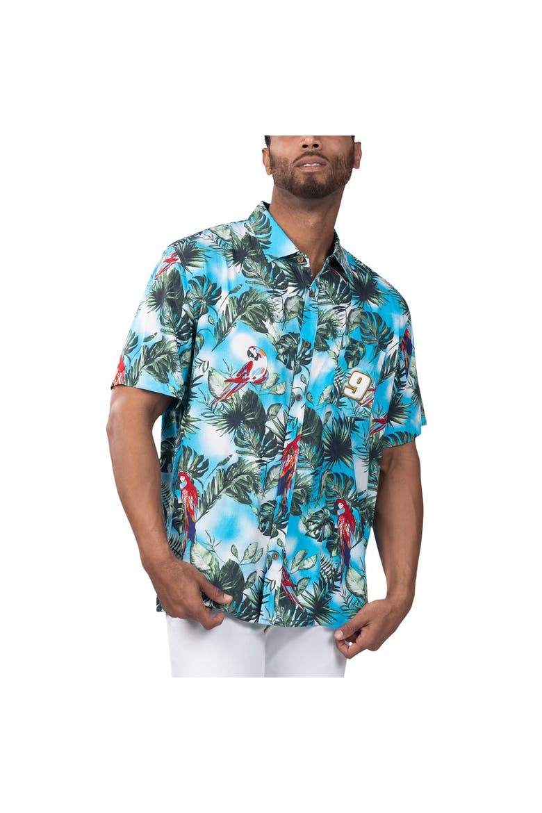 Men's Margaritaville Light Blue Chase Elliott Jungle Parrot Party Button-Up Shirt, Main, color, Light Blue