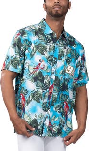 Margaritaville Men's Margaritaville Light Blue Chase Elliott Jungle Parrot Party Button-Up Shirt