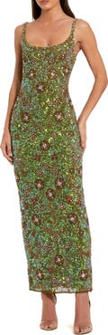 Mac Duggal Petite Sleeveless Hand Beaded Floral Midi Dress