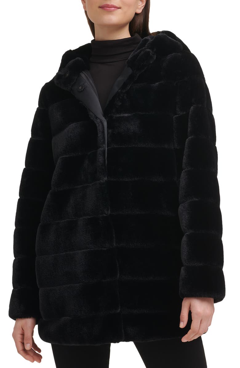 Kenneth Cole New York Grooved Faux Fur Jacket, Main, color, 