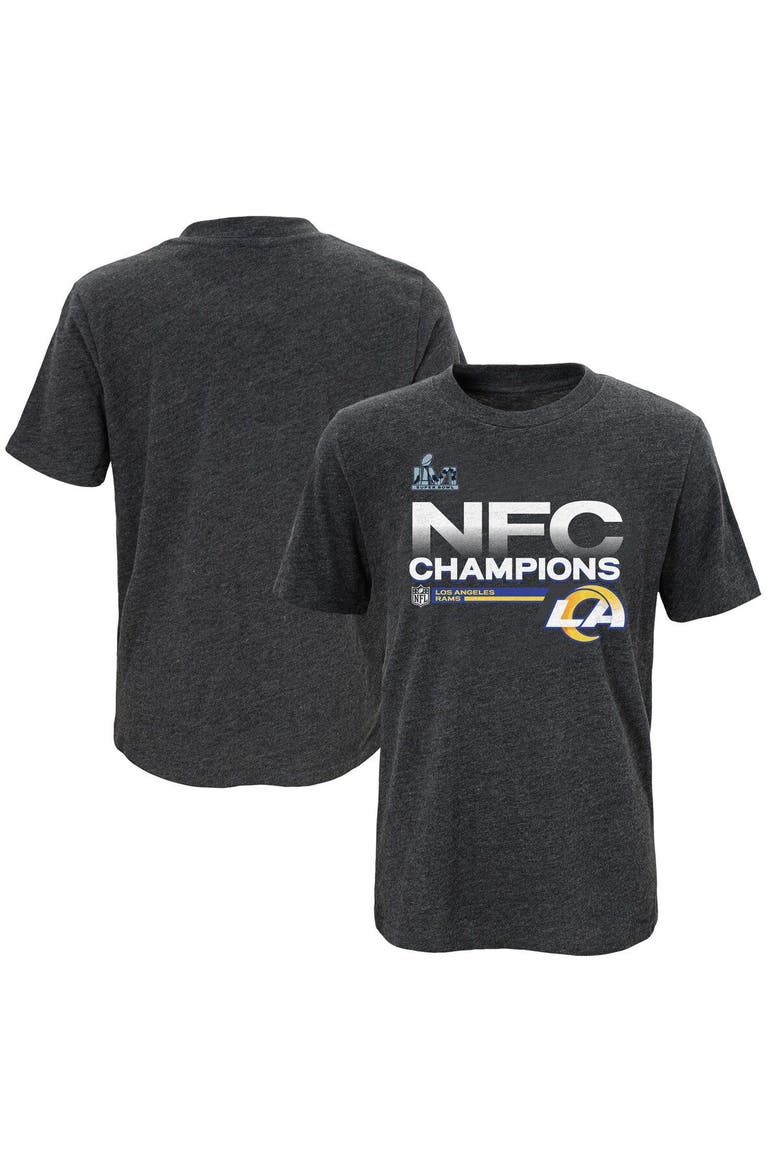 Preschool Fanatics Branded Heathered Charcoal Los Angeles Rams 2021 NFC Champions Locker Room Trophy Collection T-Shirt, Main, color, Heather Charcoal