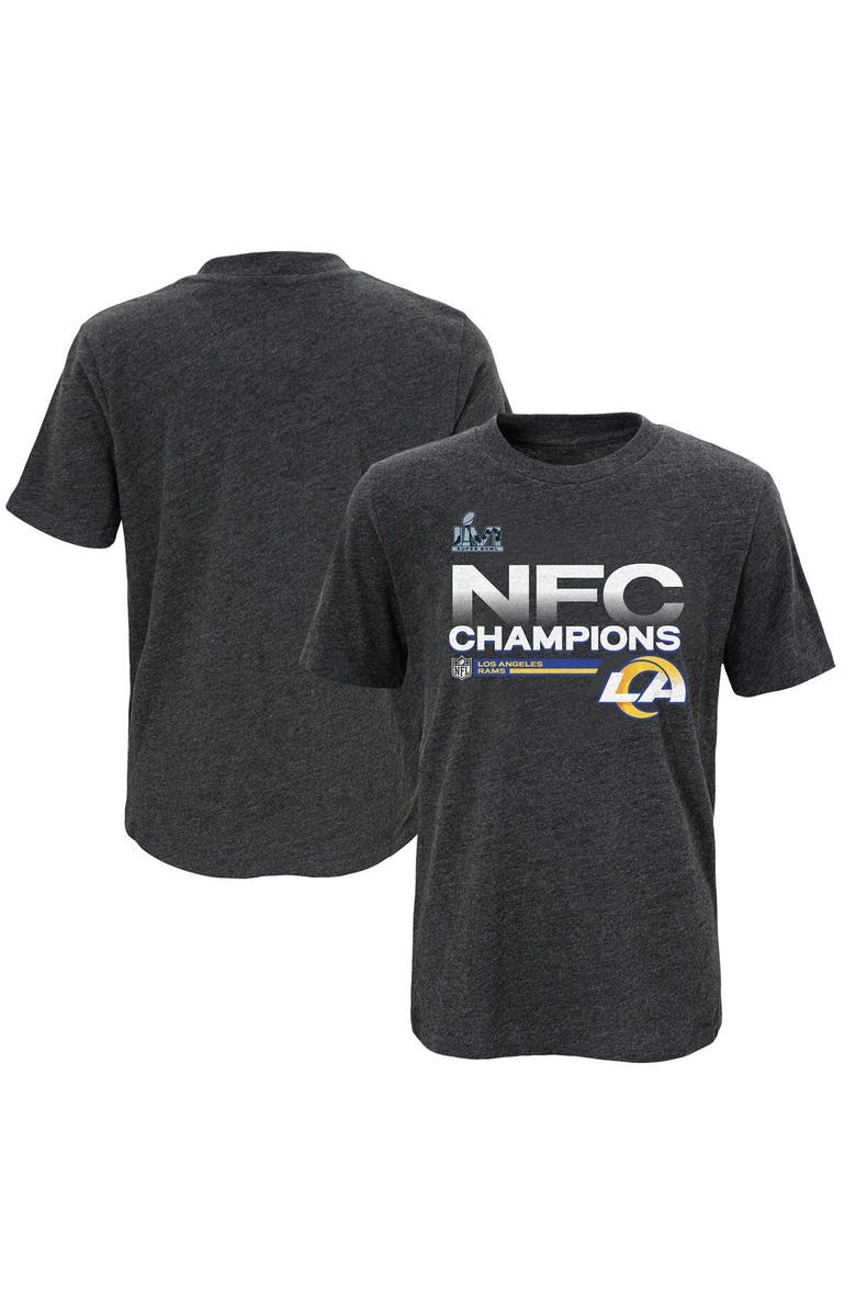FANATICS Preschool Fanatics Branded Heathered Charcoal Los Angeles Rams 2021 NFC Champions Locker Room Trophy Collection T-Shirt, Main, color, 