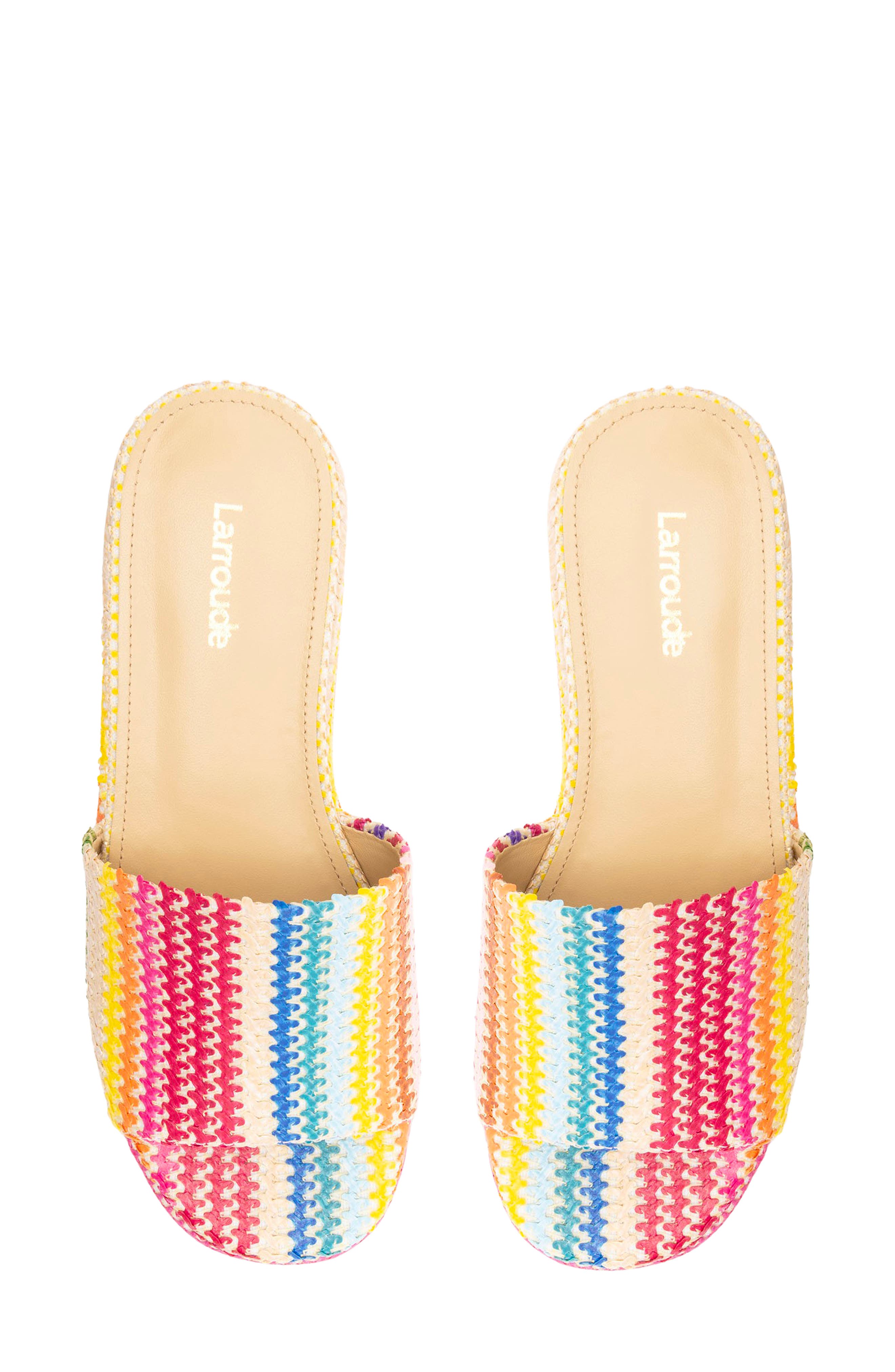 Alex Flatform Mule In Rainbow Raffia, Alternate, color, PINK