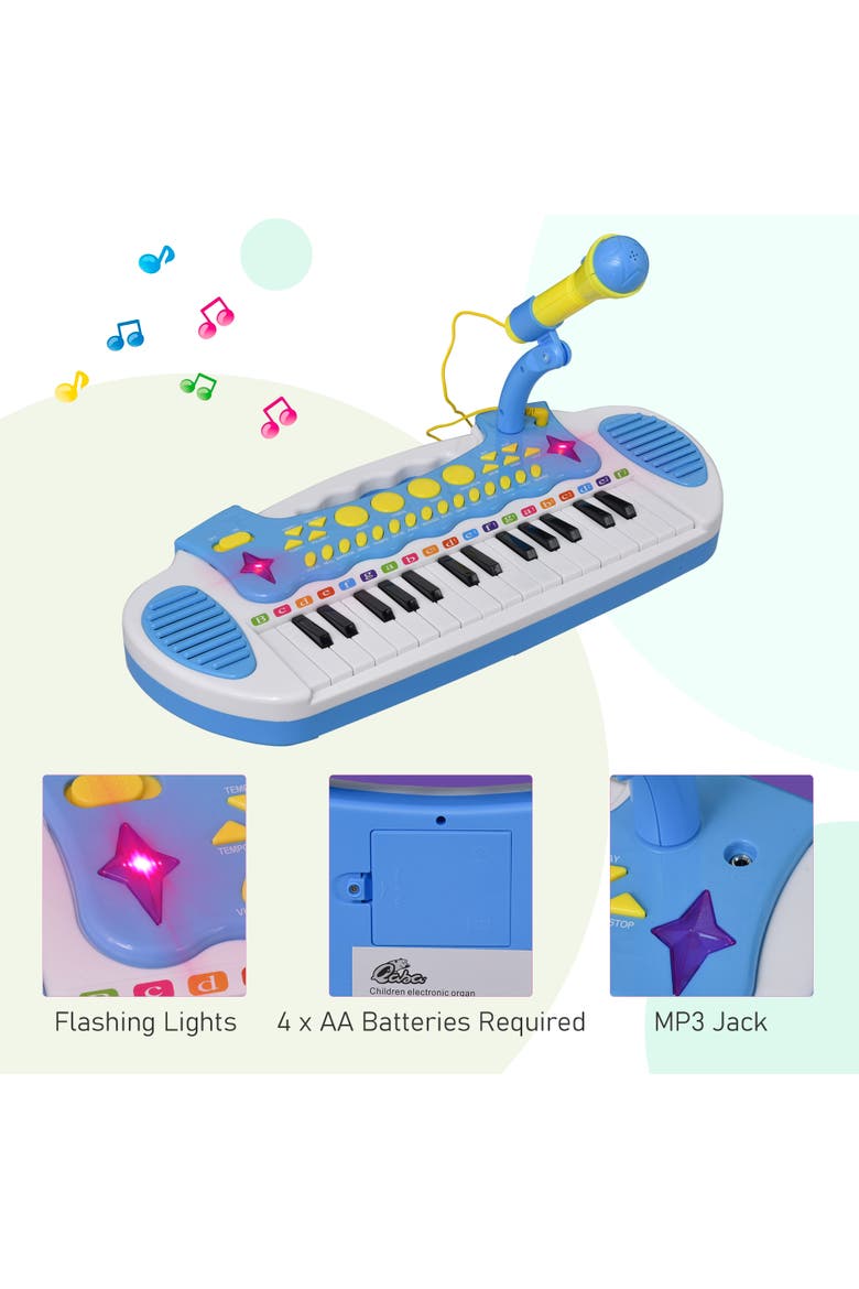 Kids Toy Keyboard Piano, Stool, Microphone, Flashlight, Alternate, color, Blue