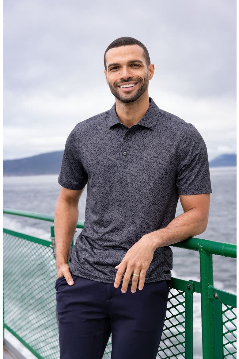 Pike Pebble Print Recycled Blend Polo, Alternate, color, BLACK