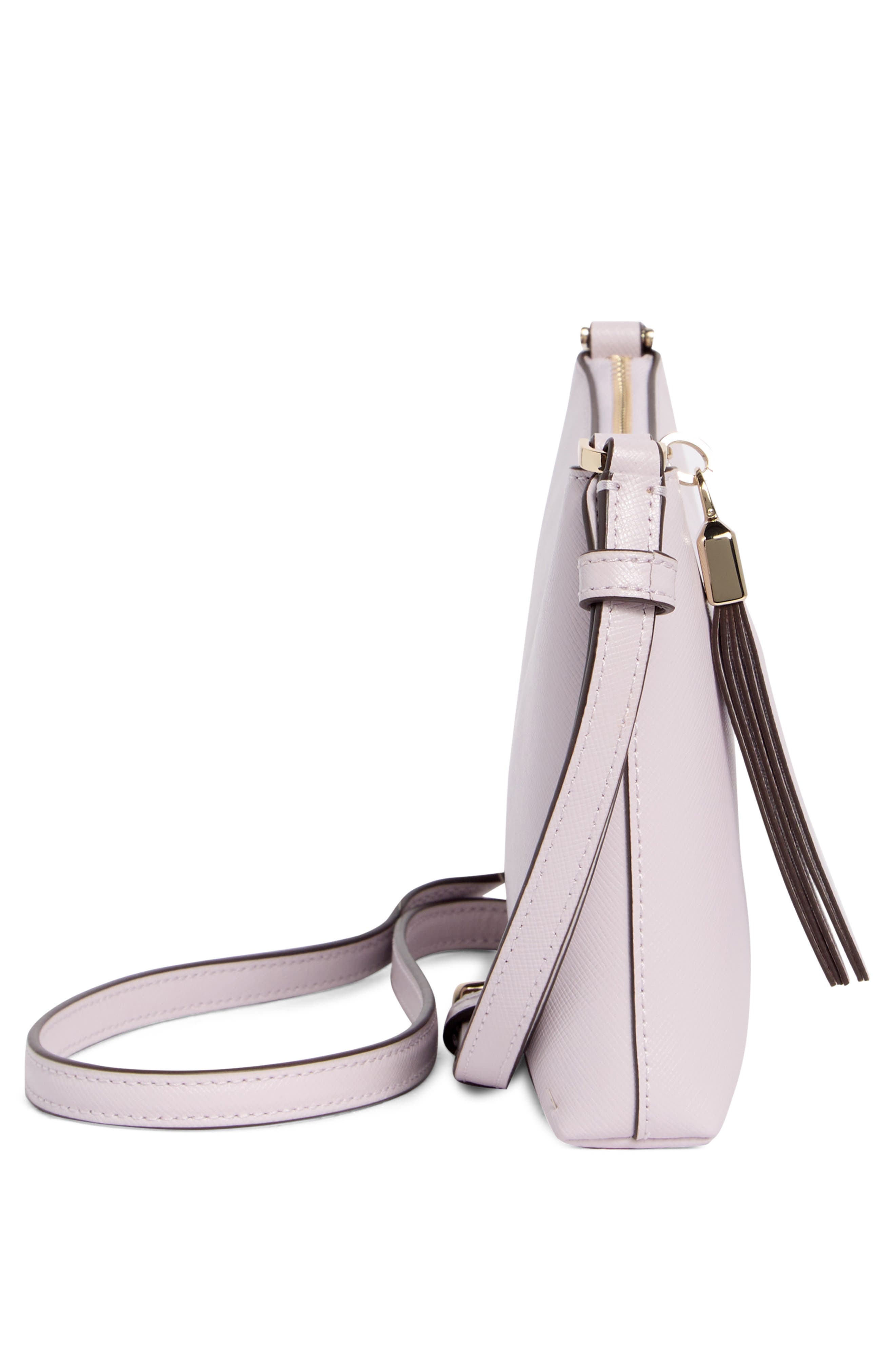sadie saffiano leather small crossbody bag, Alternate, color, PASTEL LAVENDER