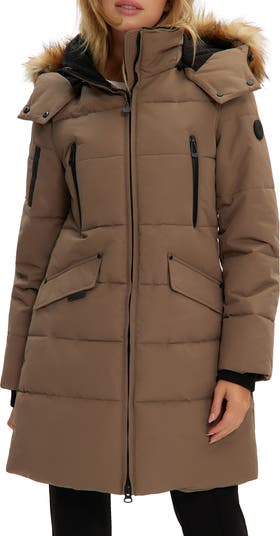 Taffeta Down Faux Fur Trimmed Belted Coat