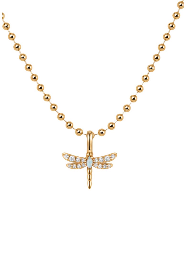 Opal Dragonfly Bead Chain Necklace, Main, color, Gold Vermeil
