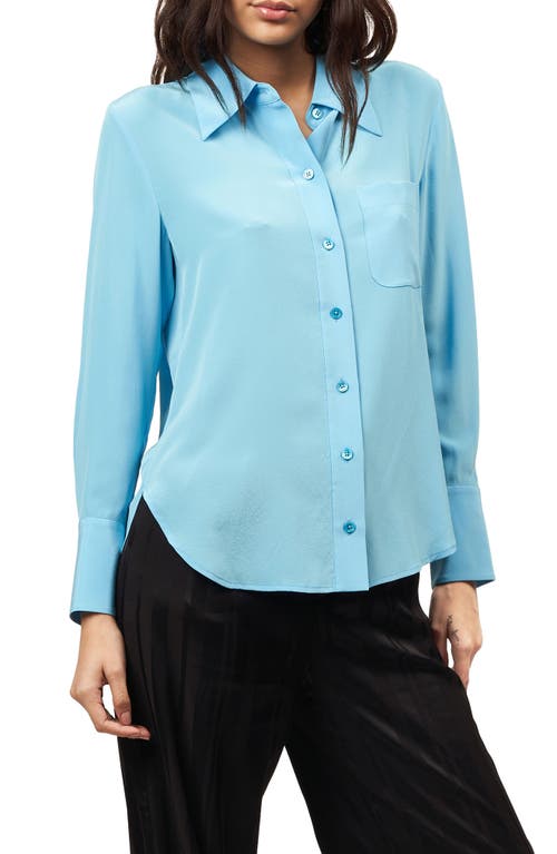 Equipment Quinne Silk Button-Up Shirt in Cyan Blue 