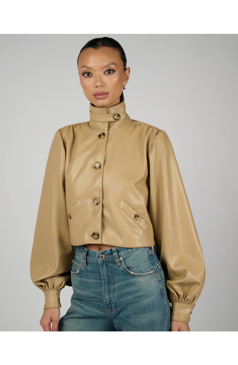 WeWoreWhat Balloon Sleeve Stand Collar Jacket, Main, color, Taupe