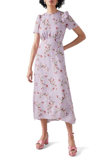 Lk Bennett Boyd Cherry Blossom Silk Midi Dress In Purple Multi