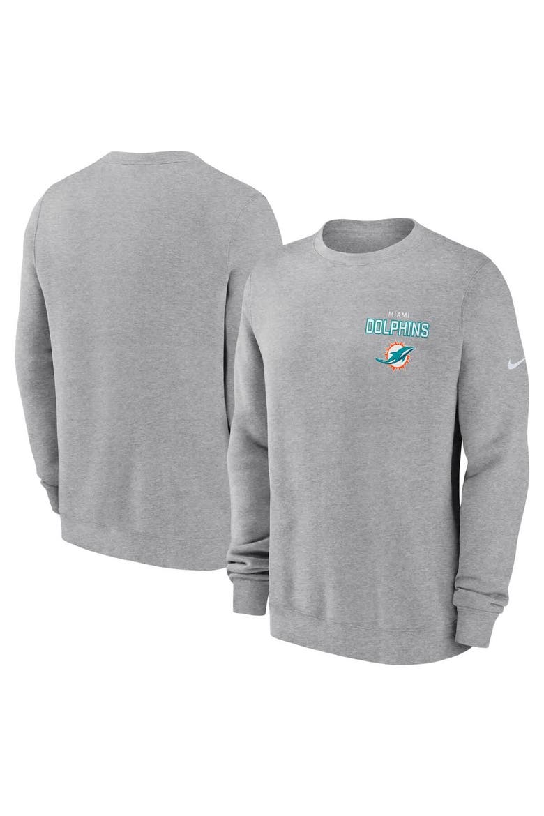 Men's Nike Heather Gray Miami Dolphins Primetime Club Fleece Pullover Sweatshirt, Main, color, Heather Gray