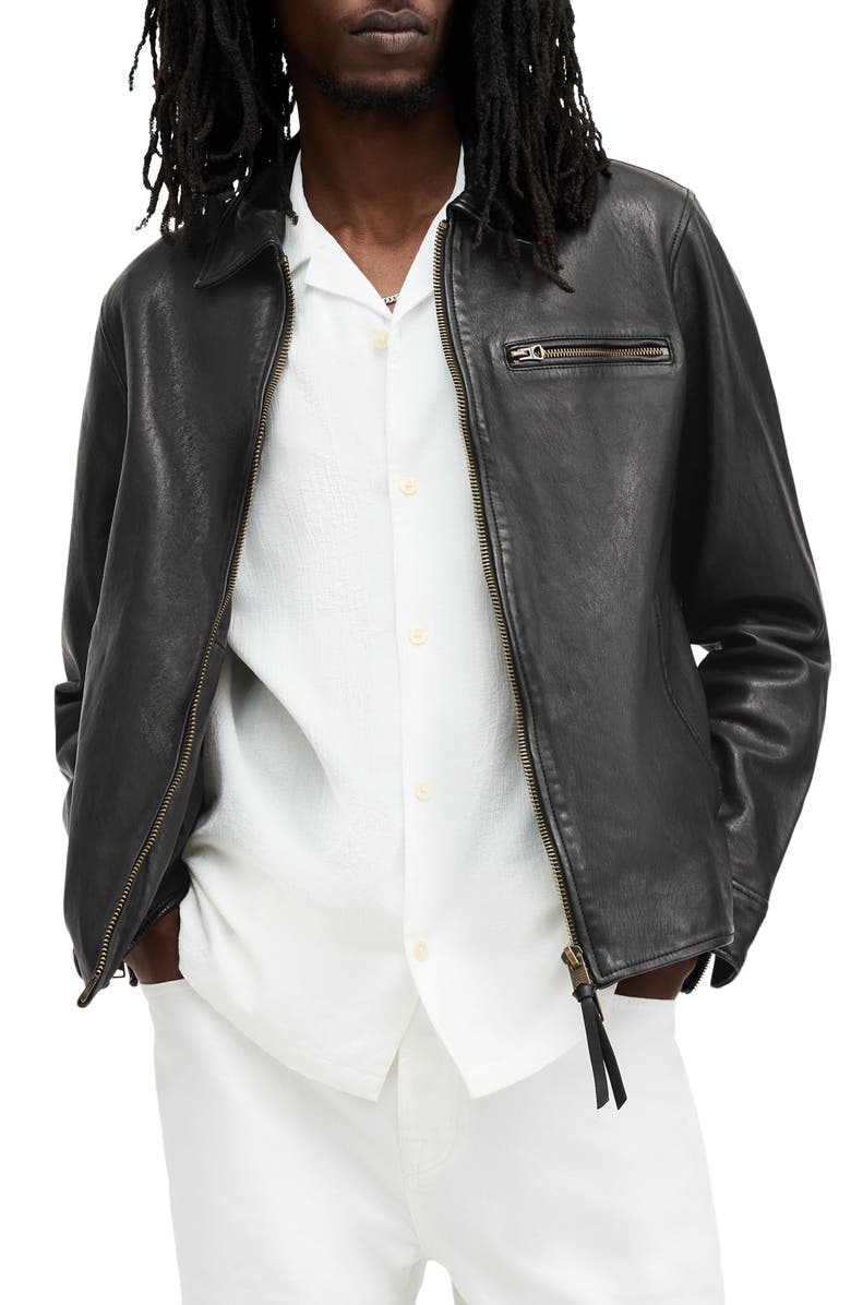 AllSaints Miller Lambskin Leather Biker Jacket, Main, color, Black