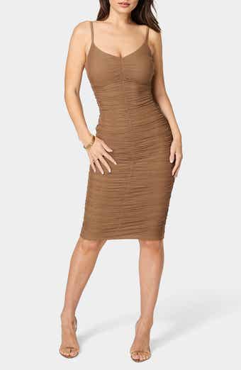 bebe Powermesh Ruched Body-Con Dress