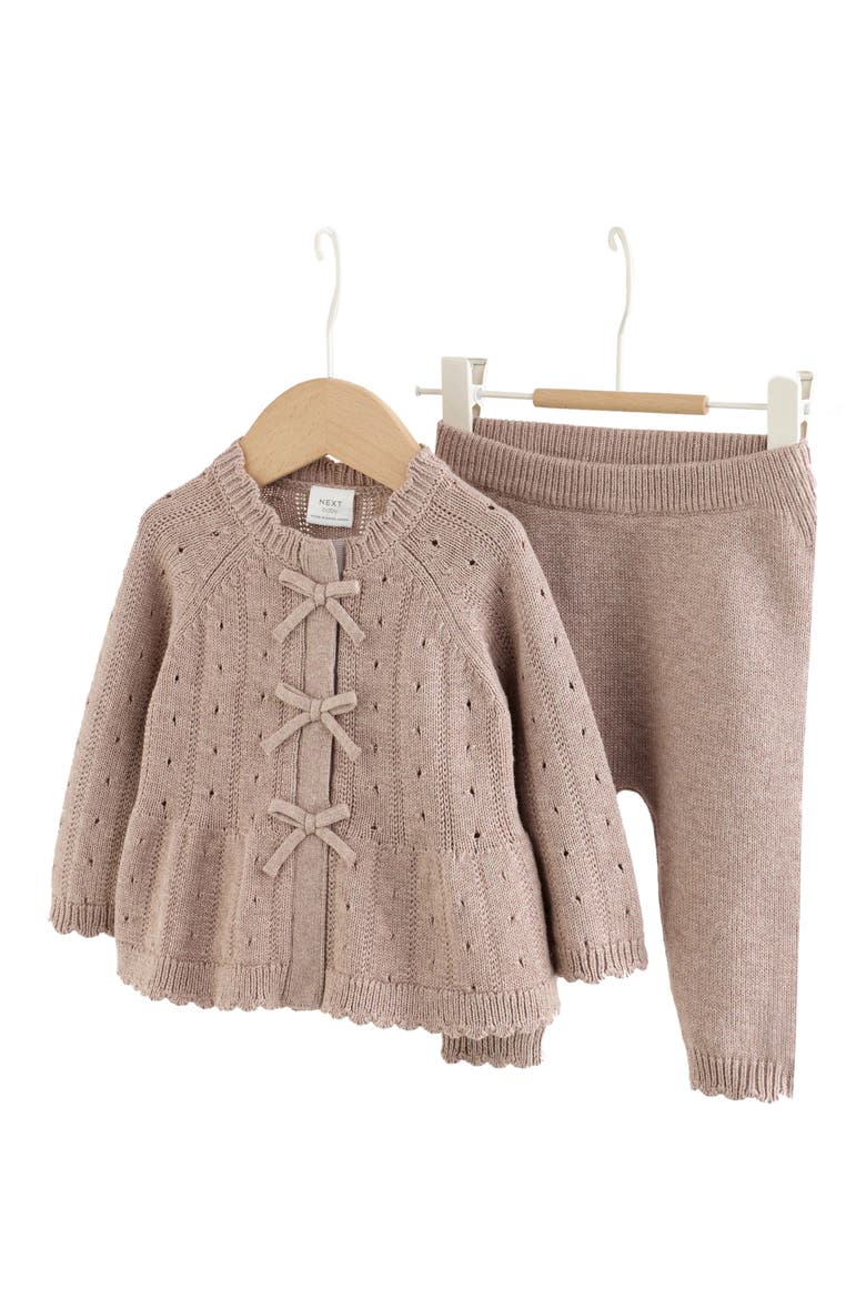 Kids' 2-Piece Knitted Peplum Cardigan & Leggings Set, Main, color, BROWN