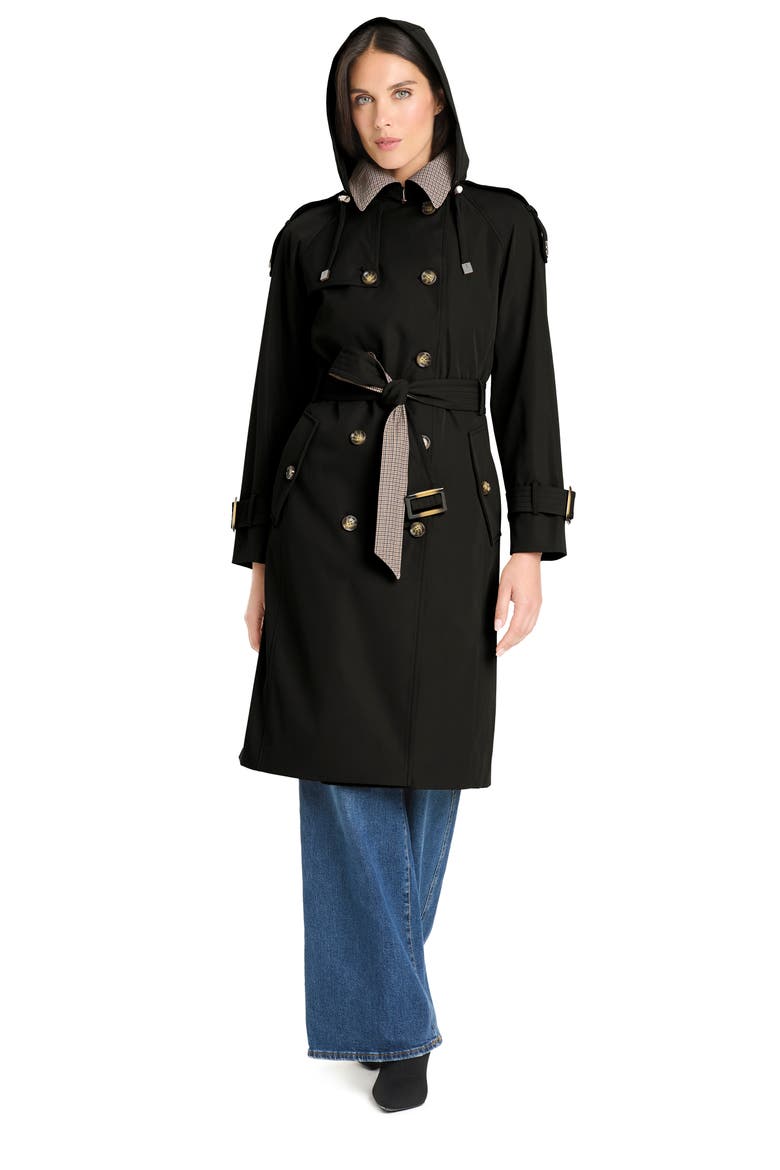 Water Resistant Double Breasted Trench Coat, Alternate, color, BLACK