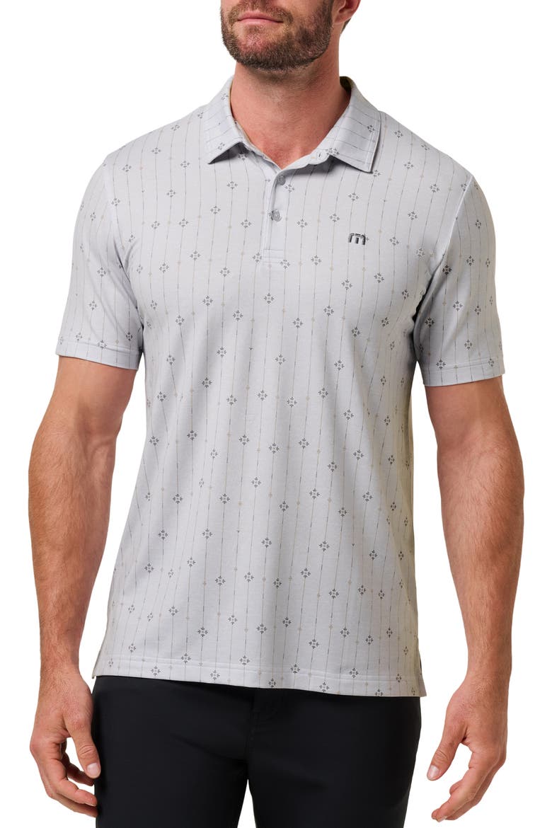 Featherweight Deco Print Polo, Main, color, HEATHER LIGHT GREY
