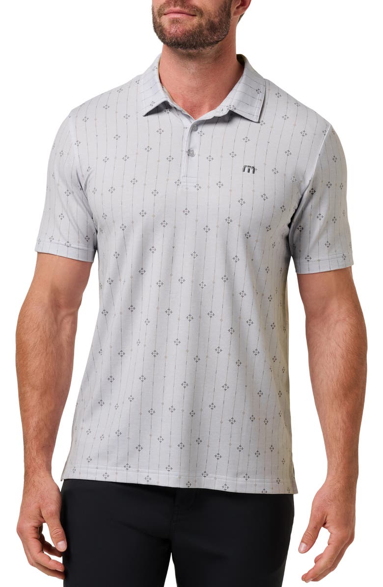TravisMathew Featherweight Deco Print Polo, Main, color, Heather Light Grey