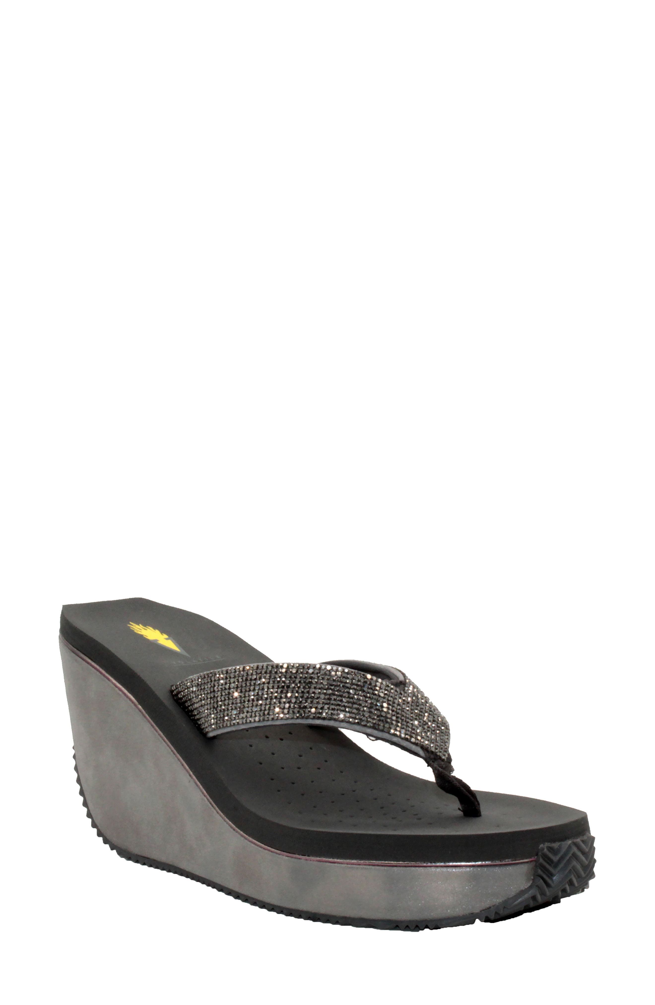 Glimpse Wedge Flip Flop, Main, color, GREY WITH RHINESTONES