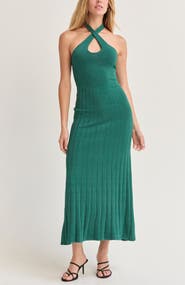 CRESCENT Halter Lurex Knit Midi Dress