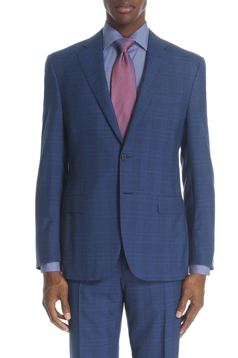 Siena Classic Fit Plaid Wool Suit, Alternate, color, BRIGHT BLUE