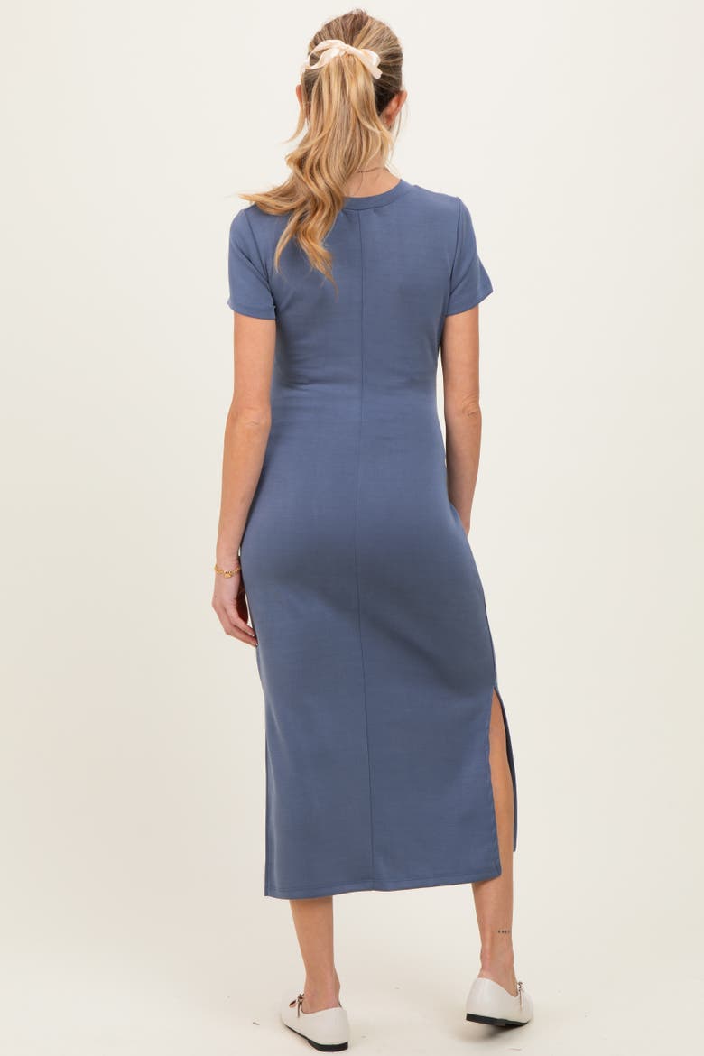 Blue Gathered Waist Midi Dress, Alternate, color, Denim