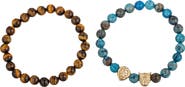 EYE CANDY LOS ANGELES Men's Set of 2 Lion Leopard Agate Stretch Bracelets