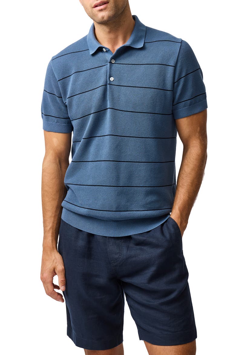 Turners Bay Stripe Polo, Main, color, BLUESTONE