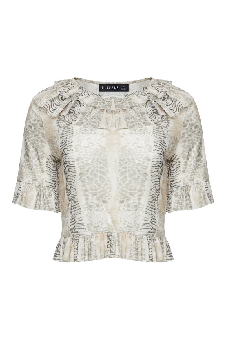 First Light Print Frill Collar Crop Top, Alternate, color, MULTI ANIMAL