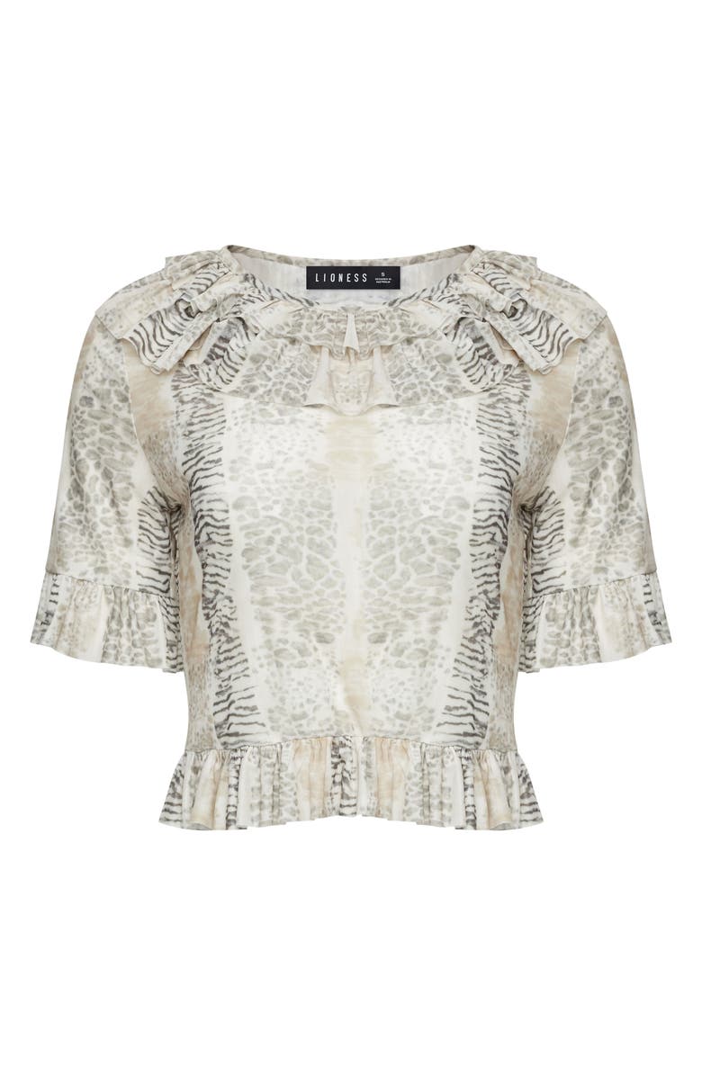 LIONESS First Light Print Frill Collar Crop Top, Alternate, color, Multi Animal