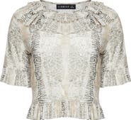 LIONESS First Light Print Frill Collar Crop Top