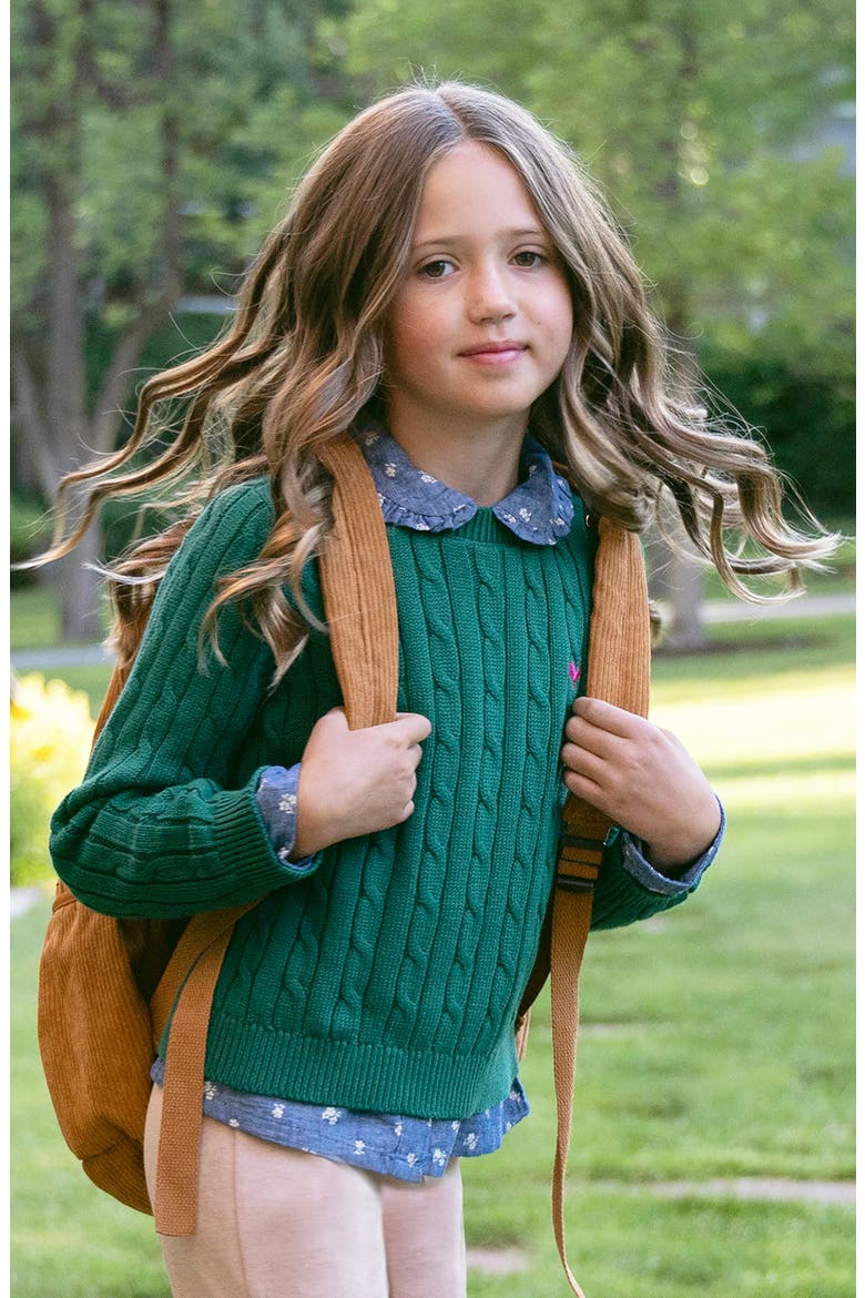 Kids' Organic Crew Neck Cable Sweater, Alternate, color, Green Cable