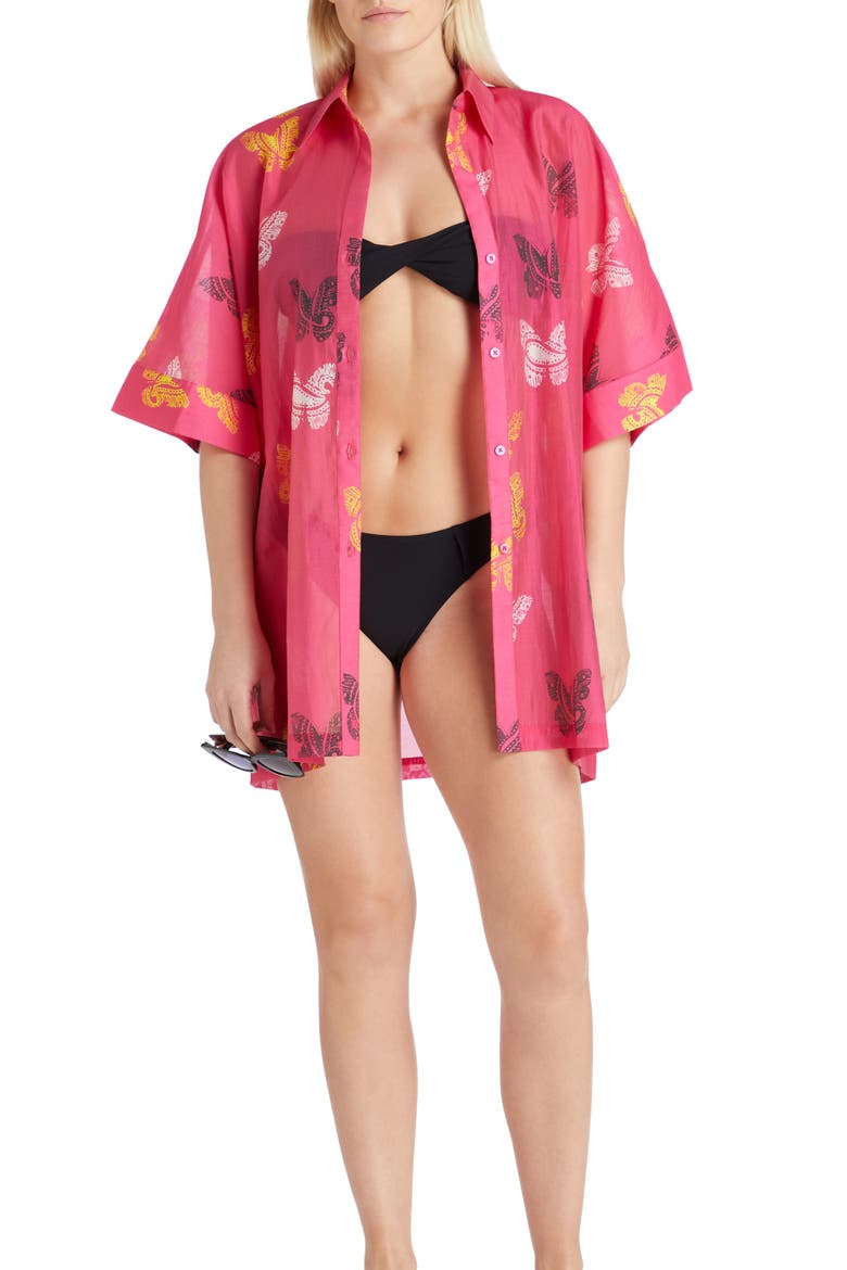 Sydney Printed Cover-up Shirtdress, Main, color, Fuscia
