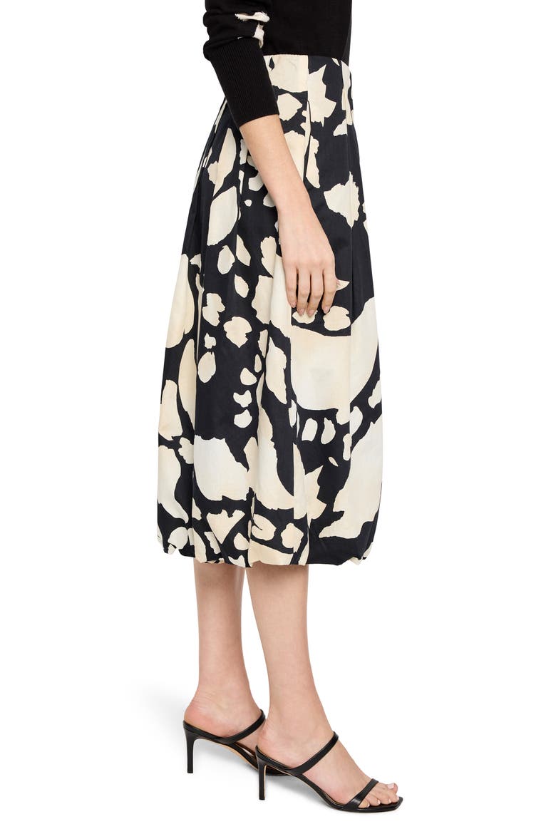 Evening Petal Bubble Hem Cotton Midi Skirt, Alternate, color, BLACK MULTI