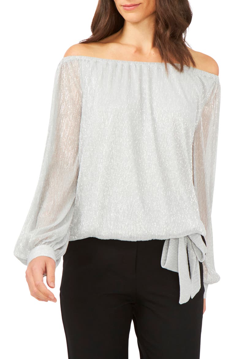 Metallic Off the Shoulder Blouse, Main, color, SILVER